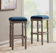 [Set of 21 Wood Backless 26" Counter
Stools, Navy Blue