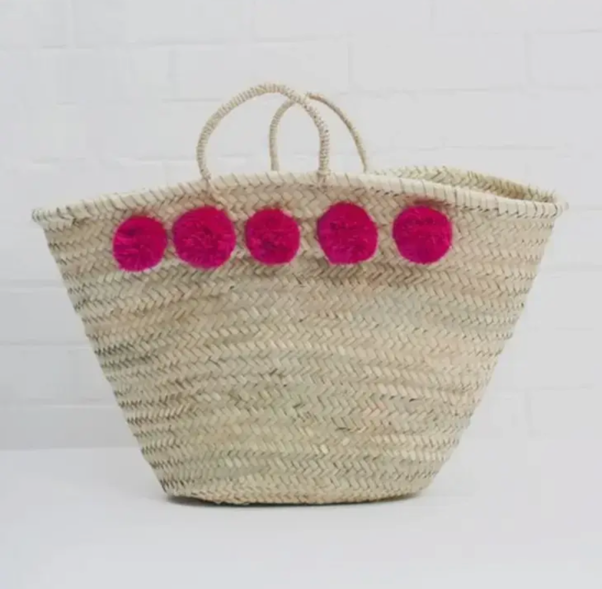 Beach Bags, Market Basket Tote, Shopping Basket with Pom Pom