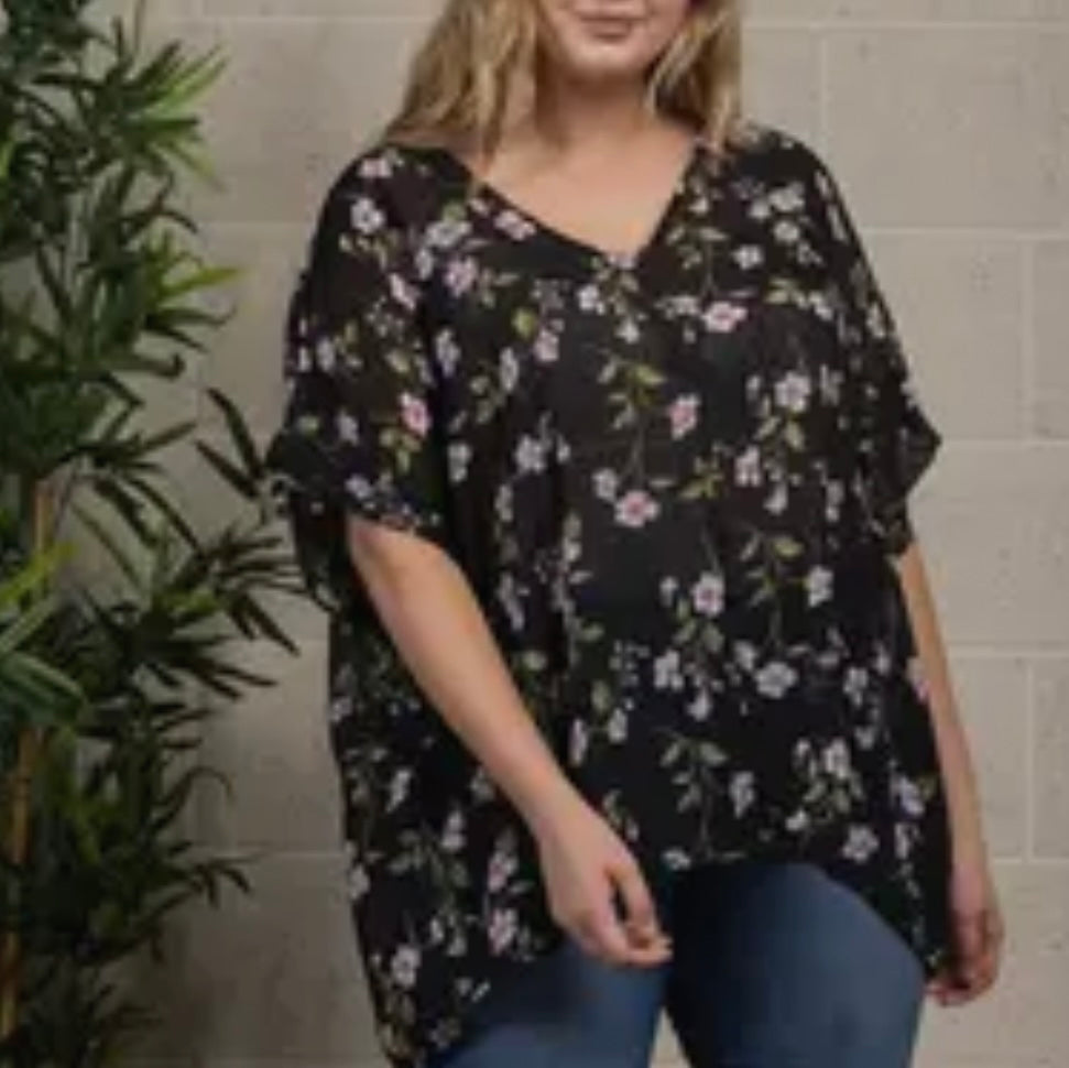 Light Weight See Through Black and Flower Ladies Top