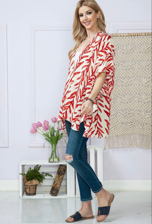 Red and Cream Stripe Kimono