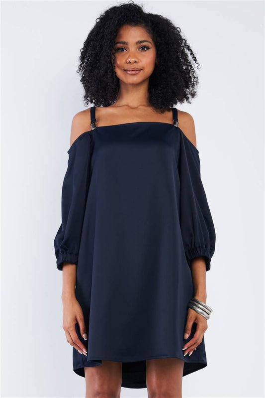 Navy Blue Off-The-Shoulder Relaxed Fit Mini Dress